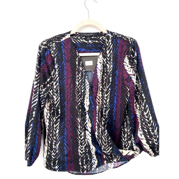 Marc New York Andrew Marc Faux‎ Wrap Multicolor Long Sleeves Top Small - Picture 5 of 9